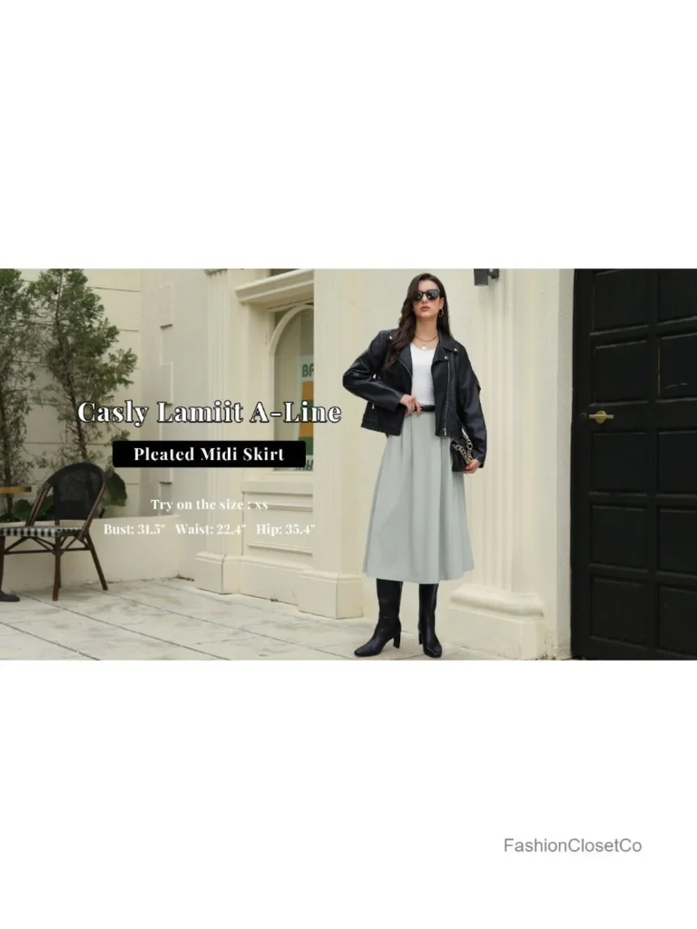 A-Line Midi Pleated Skirt High Waist Side Pockets Women Business Casual